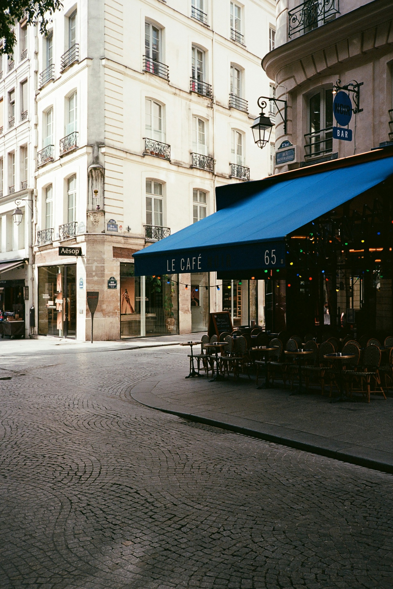 European café terrace at golden hour